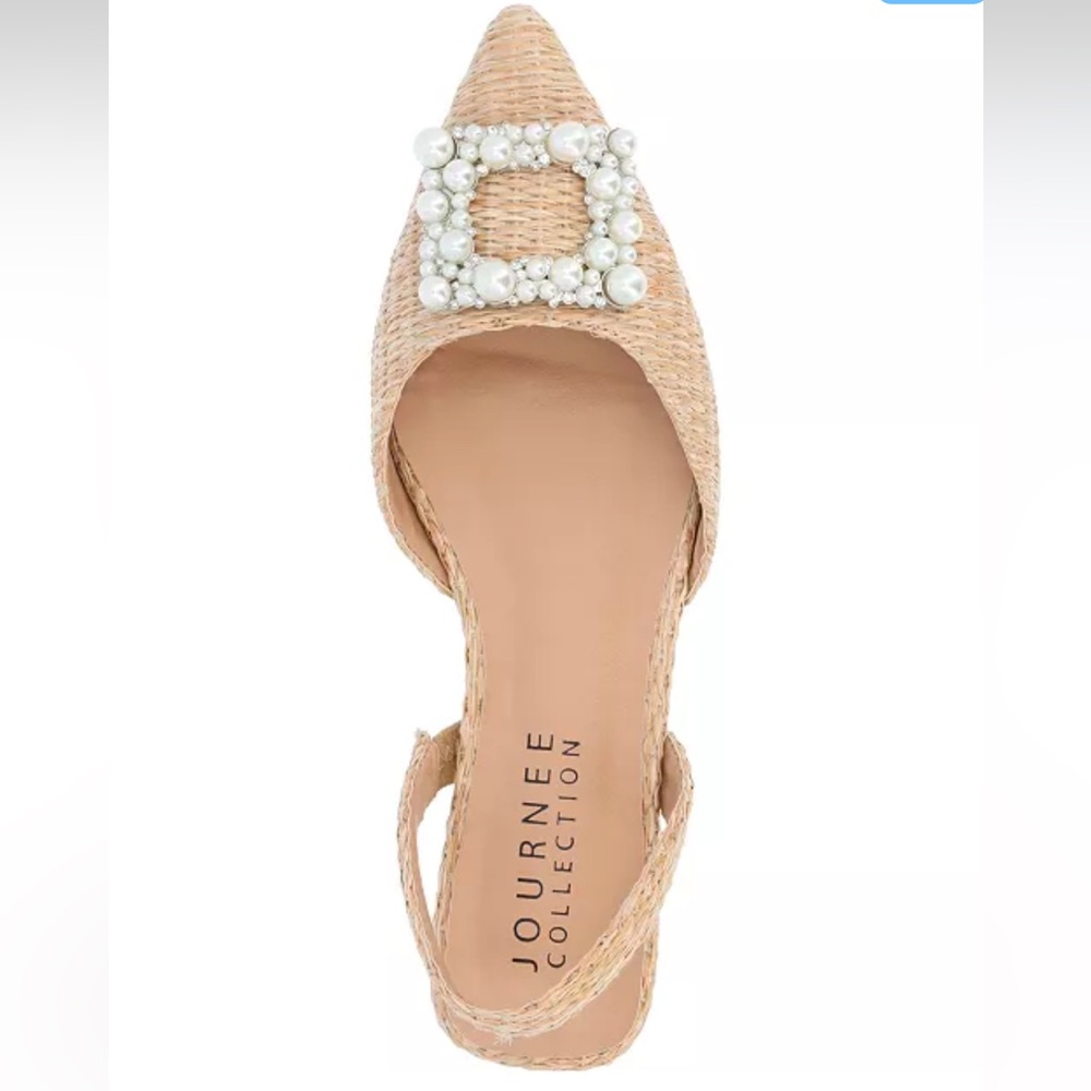 Journee Collection Hannae Embellished Slingback Flats Natural Size 8 Wide